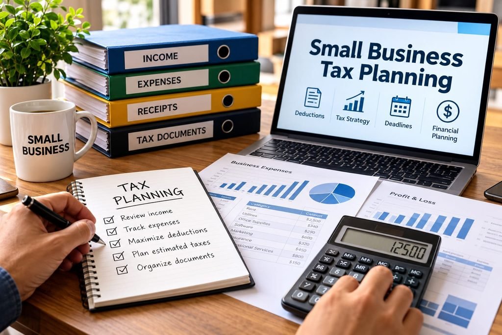 Small business owner organizing financial records and tax documents for an IRS audit.