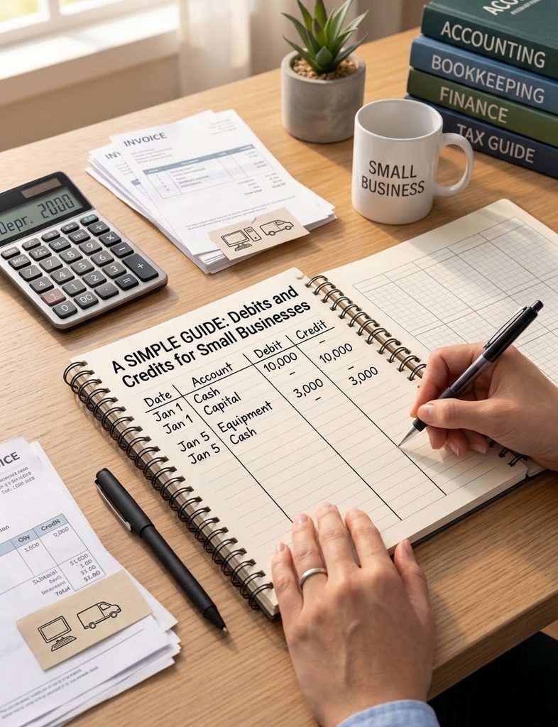 Small business owner reviewing equipment and depreciation schedule on a laptop